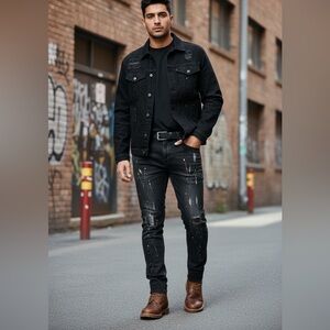 Philipp Plein Black Slim Paint-Splatter Jeans